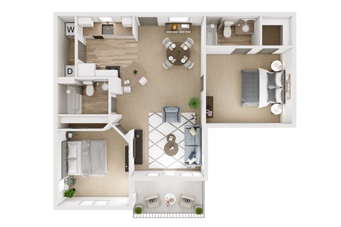 Floor plan for 2 beds, 2 baths, 1003 sqft
